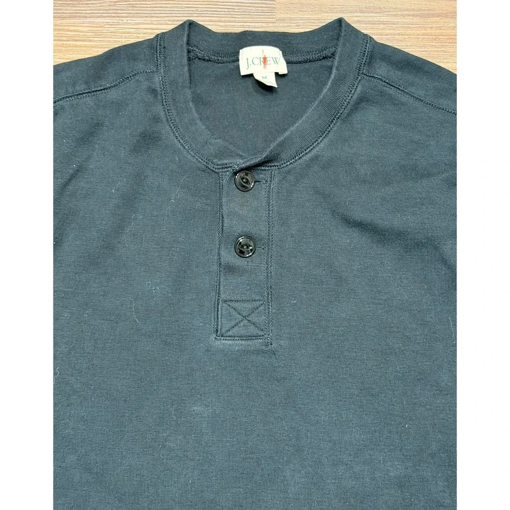 J.Crew Oarsman Heritage Brushed Rib-Knit Long Sleeve Henley Shirt Black Sz M
